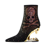 Water Diamond Wolf Teeth Shaped Heel Women's Short Boots